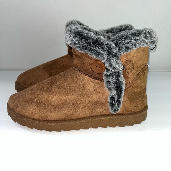 Rue21 Shoes - *Rue 21 Womens Brown Faux Suede Boots Grey Faux Fur Pull On Booties size 9